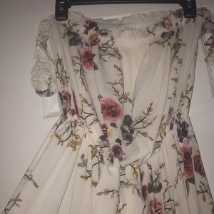 Boohoo ASOS floral off the shoulder high low dress